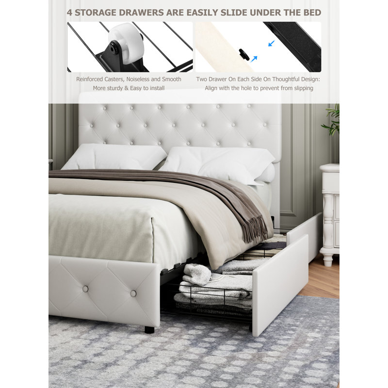 Red Barrel Studio Queen Tufted Low Profile Storage Platform Bed with Mattress Reviews Wayfair